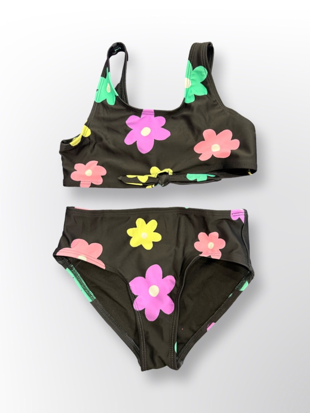 Old Navy Black Kids Bikini with Pink, Yellow & Green Floral Print